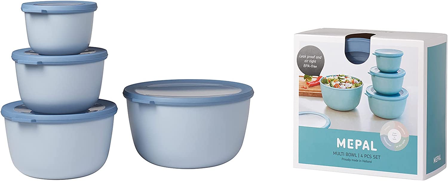 Mepal Cirqula Round Σετ με 4 BPA Free Δοχεία Αποθήκευσης Φαγητού - 500 ml - 1000 ml - 2000 ml - 3000 ml - Nordic Blue