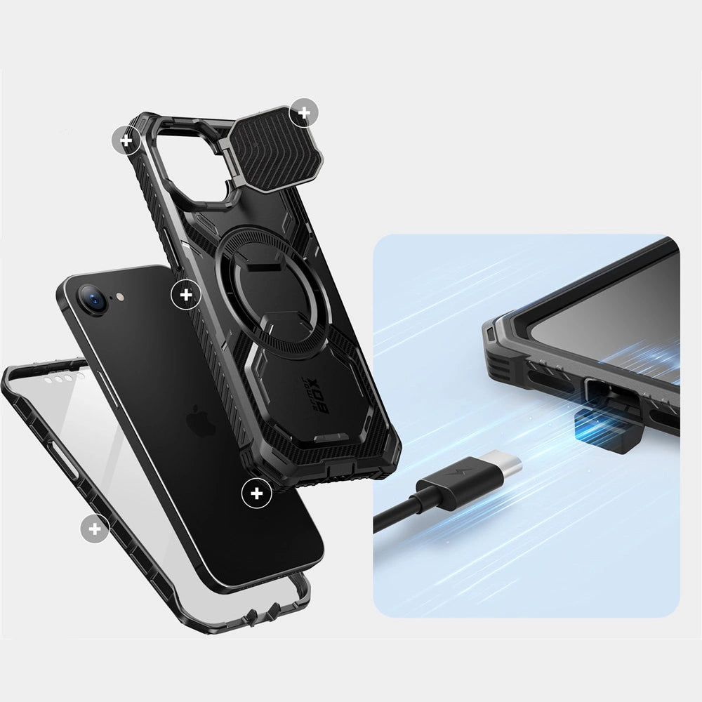 Supcase iPhone 16e Armorbox MagSafe Σκληρή Θήκη με Προστασία Οθόνης και Κάλυμμα Κάμερας / Stand - Black