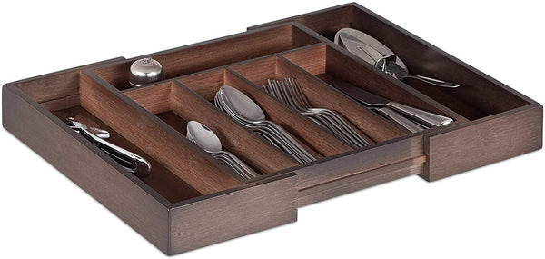 Relaxdays Επεκτεινόμενος Δίσκος Αποθήκευσης για Μαχαιροπίρουνα από Μπαμπού - Dark Brown - 4052025232412