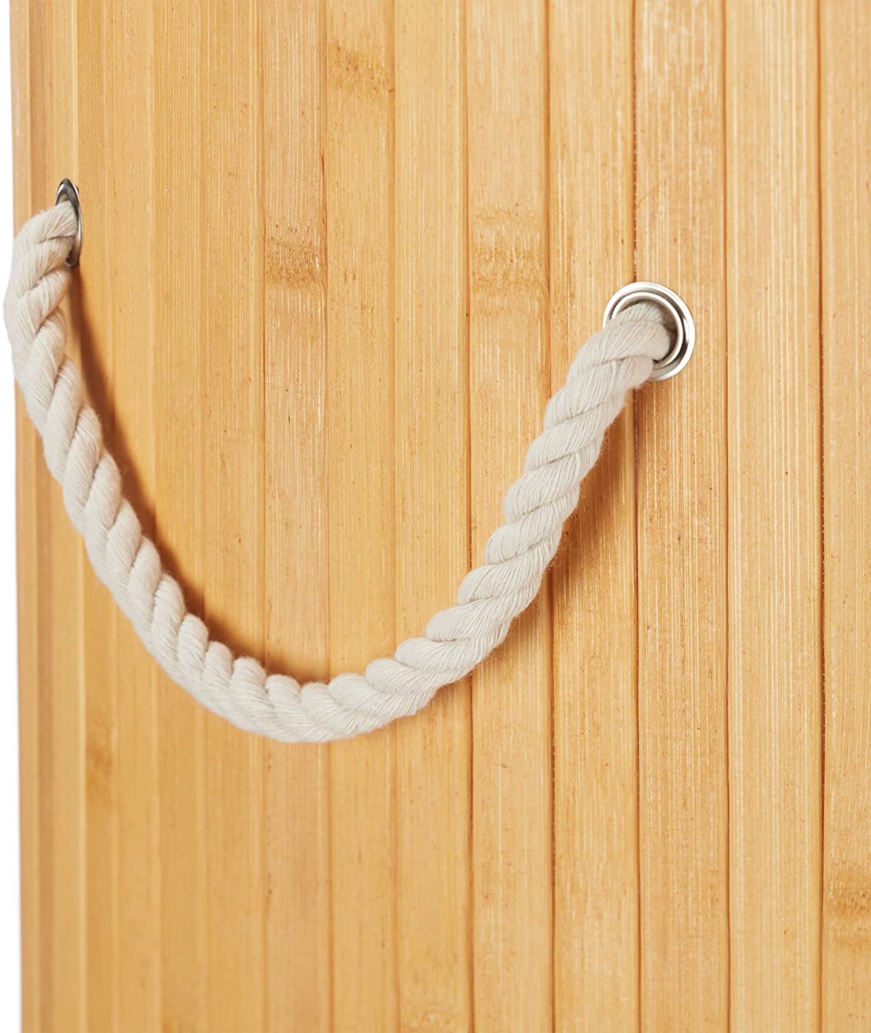 Relaxdays Πτυσσόμενο Στρόγγυλο Καλάθι Απλύτων από Μπαμπού με Καπάκι - Creme - 4052025918415