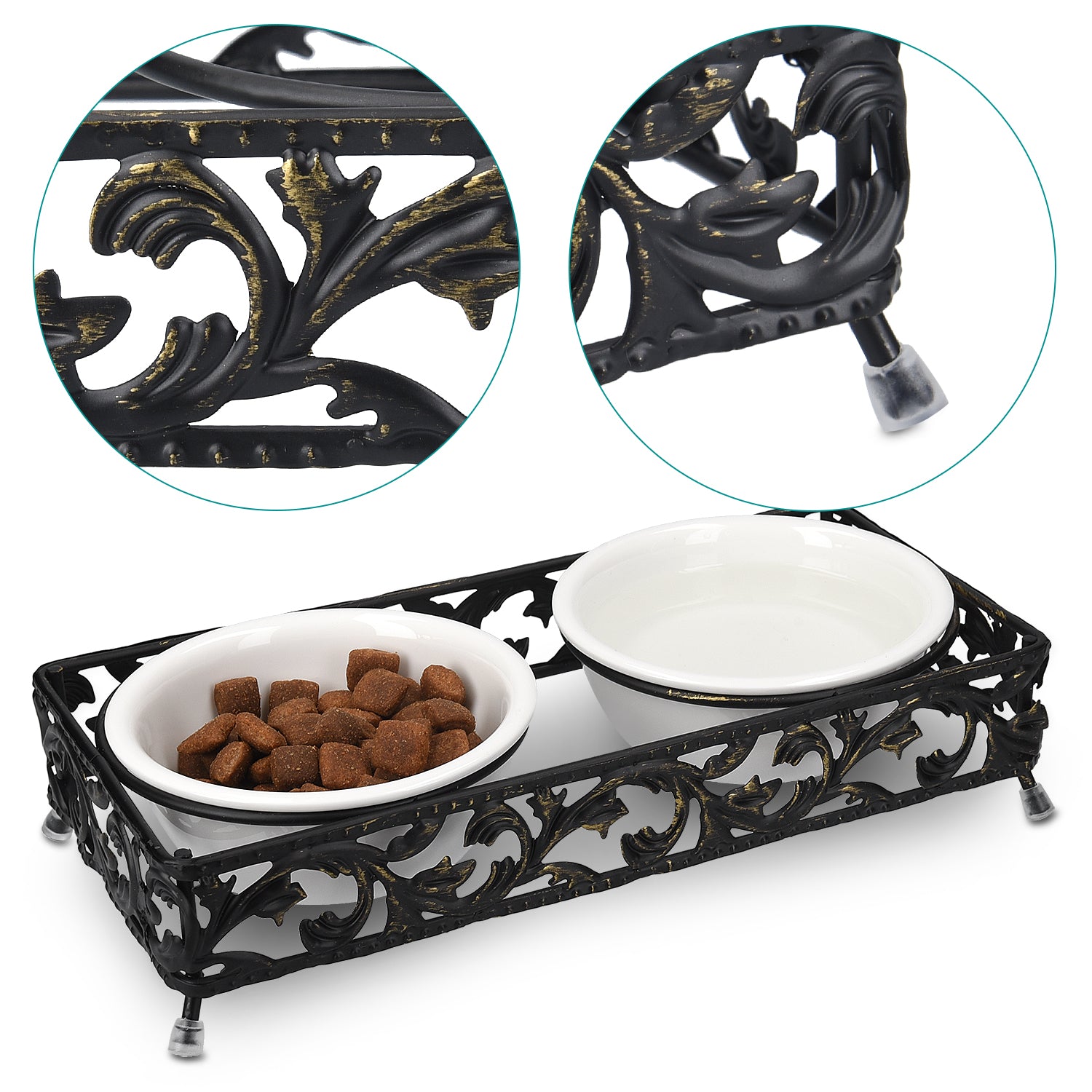 Navaris Ceramic Pet Bowl Set of 2 - Σετ με 2 Μπολ Φαγητού και Νερού με Μεταλλική Βάση για Κατοικίδια - 190ml - 50175.01