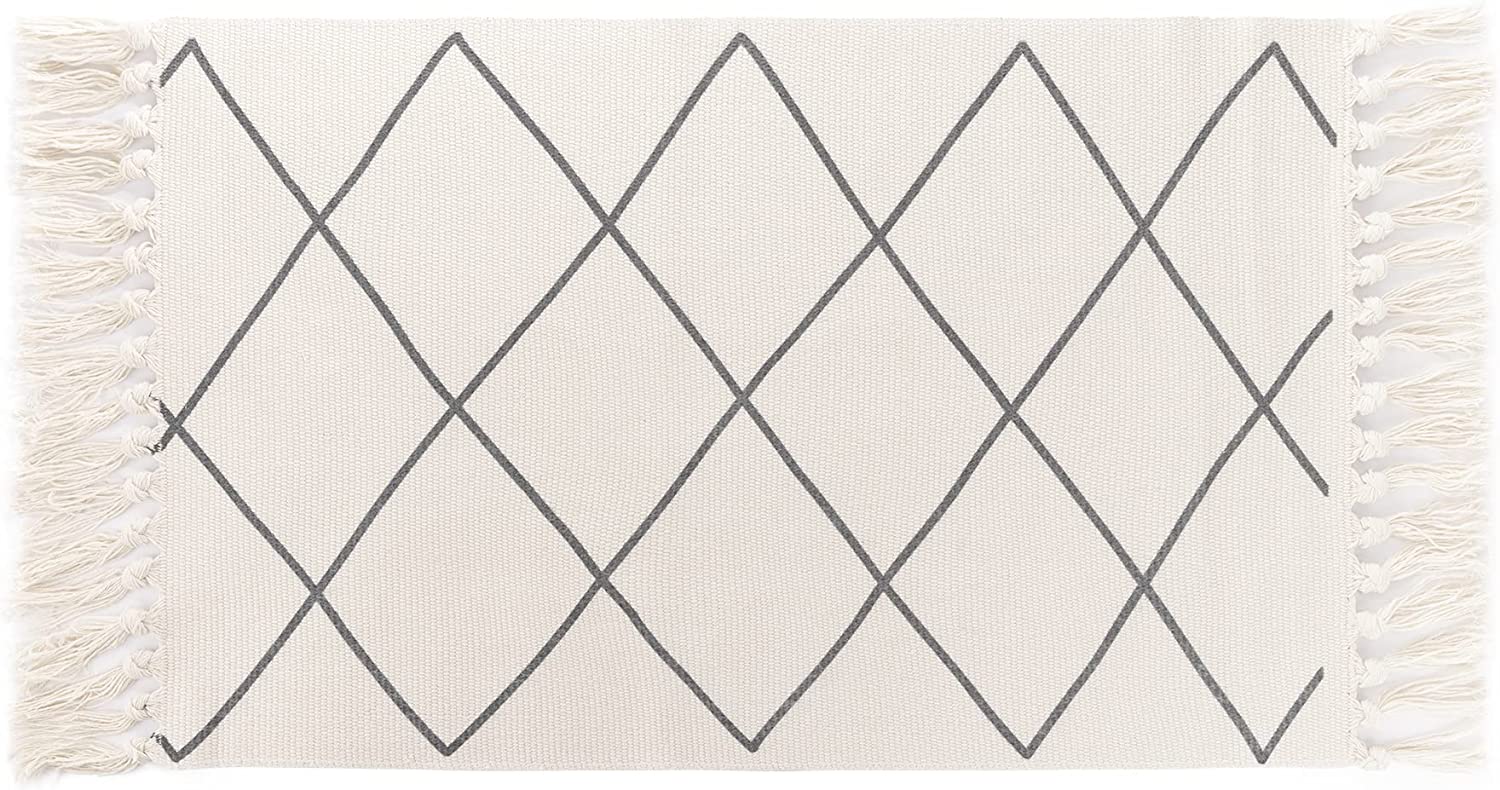 Navaris Boho Bαμβακερό Χαλάκι Μπάνιου - 80 x 50 cm - Beige / Black - 57298.01