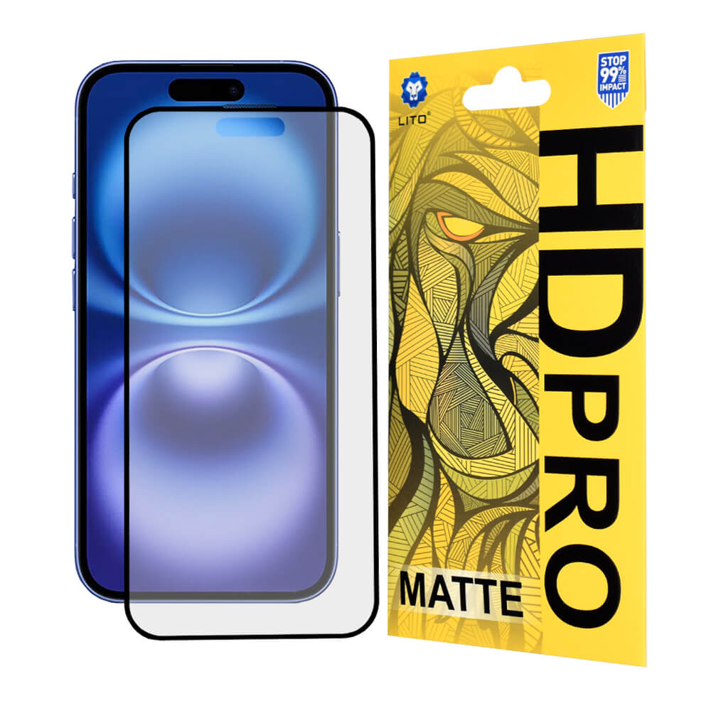 Lito iPhone 16 HD Pro Matte Αντιχαρακτικό Γυαλί Οθόνης - Black
