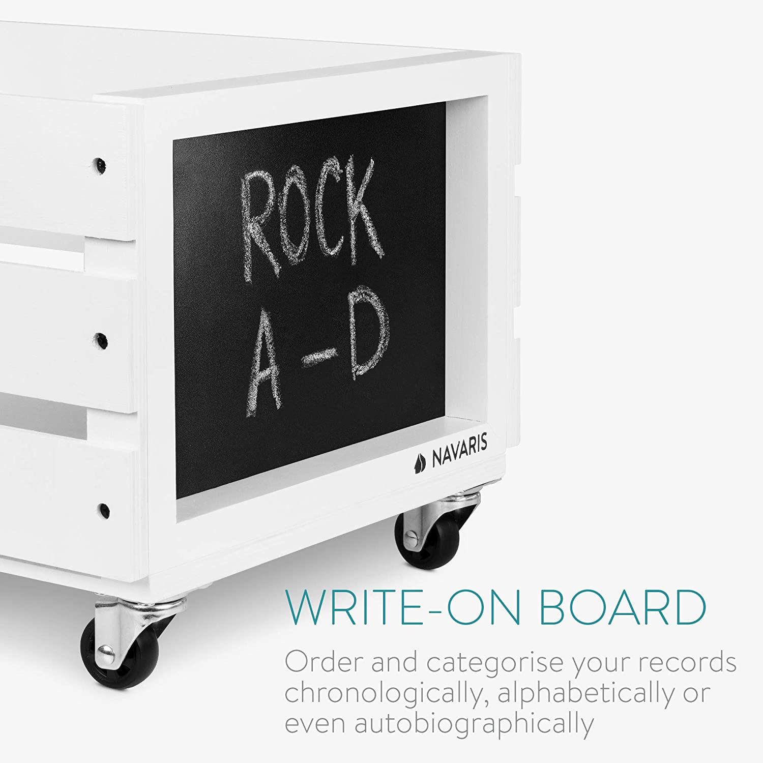 Navaris Ξύλινο Κουτί Αποθήκευσης με Πίνακα Κιμωλίας και Ροδάκια - White - 53026.02.02