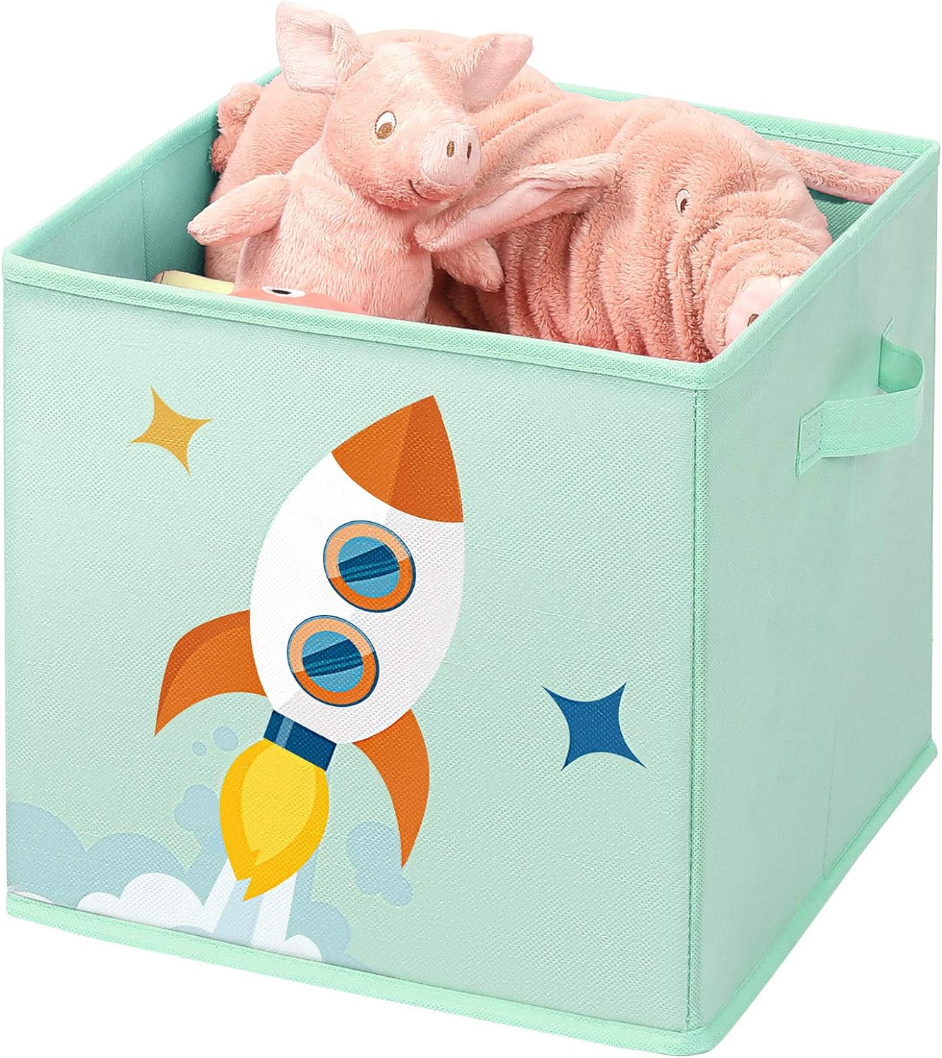 Songmics Σετ με 3 Παιδικά Κουτιά Αποθήκευσης Παιχνιδιών με Χερούλια - Space Theme - Green - RFB001G03