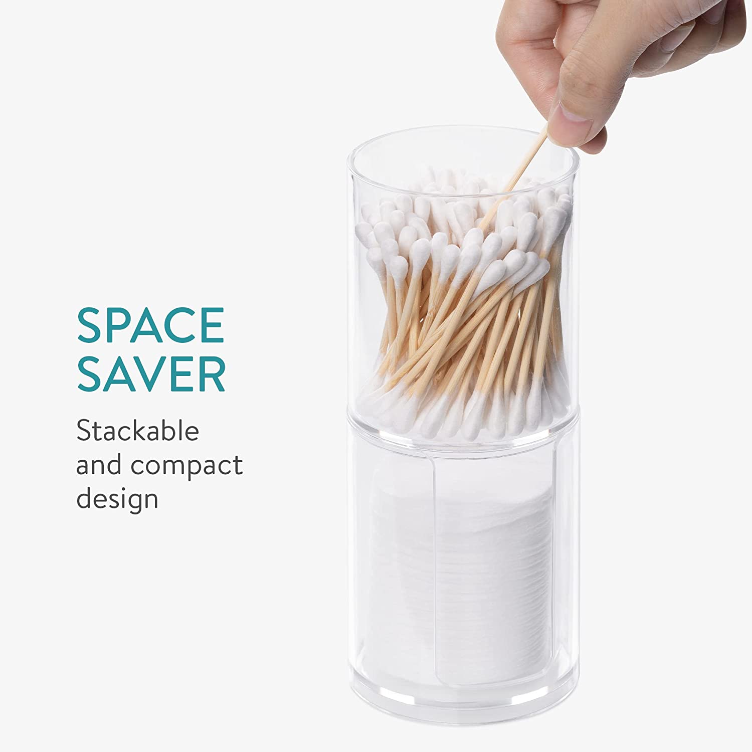 Navaris Σετ με 2 Πλαστικά Δοχεία Αποθήκευσης Αξεσουάρ Μπάνιου με Καπάκι από Μπαμπού - Διάφανα / Light Brown - 59140.01