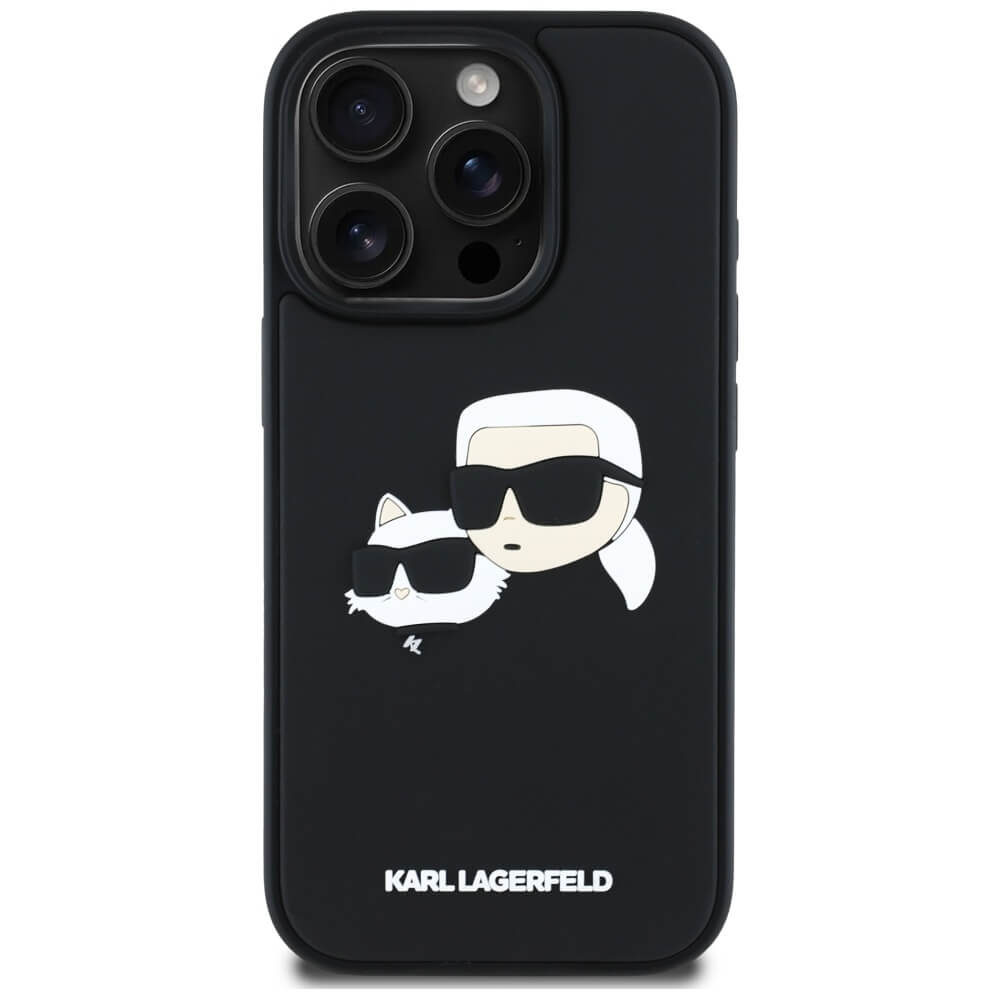 Karl Lagerfeld iPhone 16 Pro Max - HC 3D Rubber Double Heads - Σκληρή Θήκη με Πλαίσιο Σιλικόνης - Black - KLHCP16XRBCKCHLK