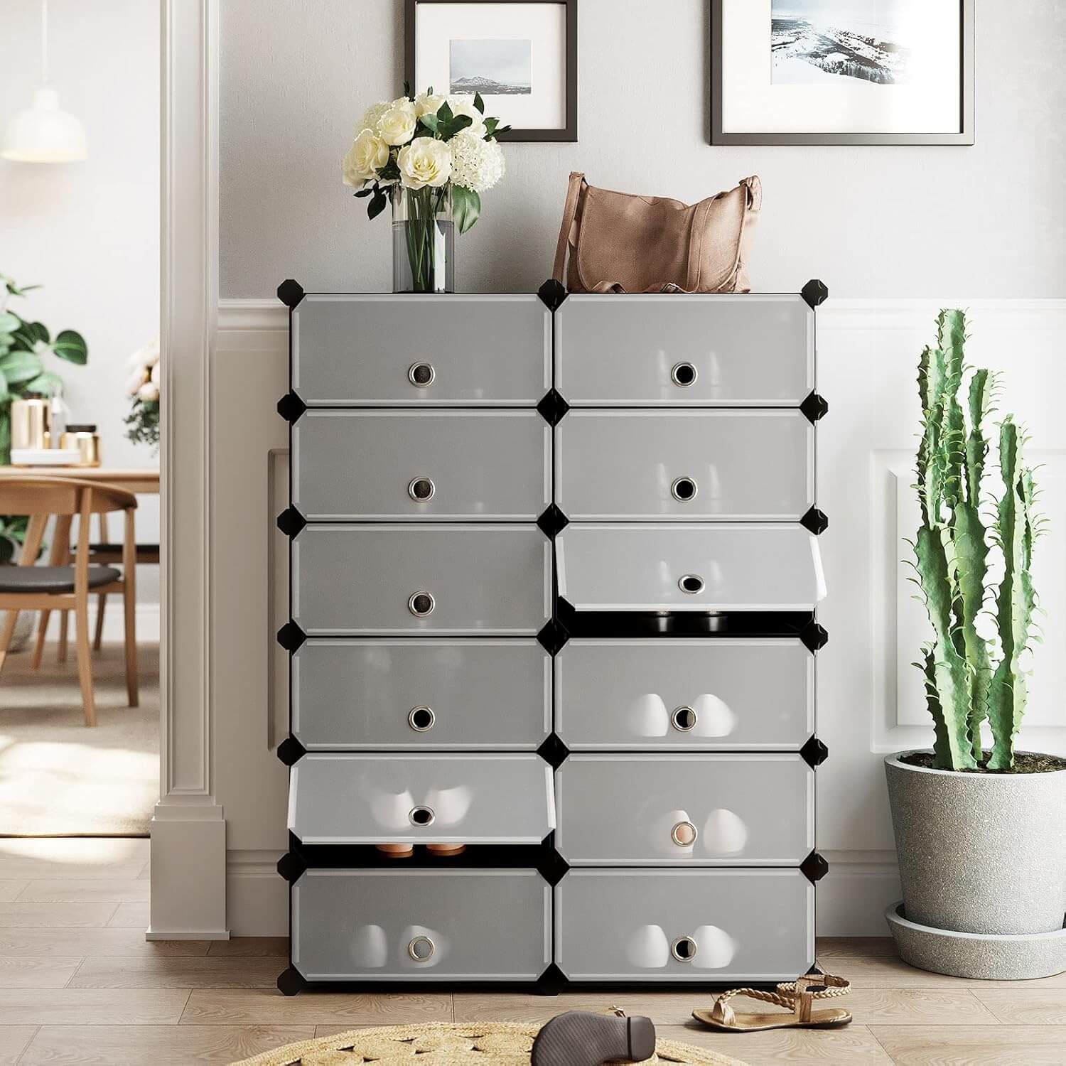 Songmics Πλαστική Παπουτσοθήκη με 12 Ράφια - Black - LPC26HV1