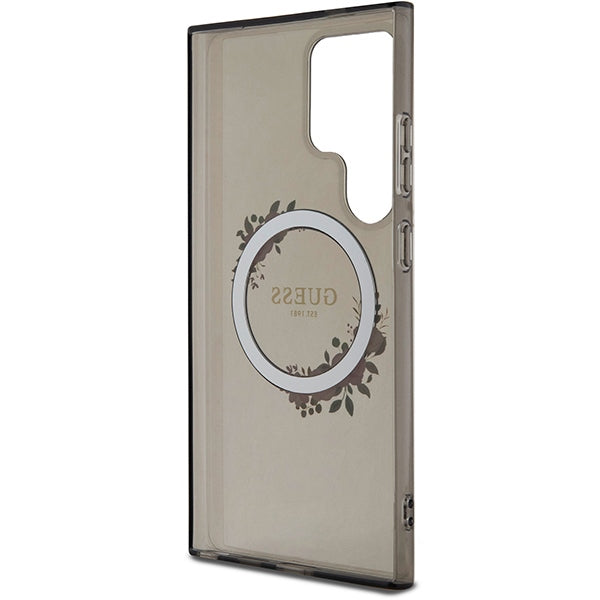 Guess Samsung Galaxy S24 Ultra - IML Flowers Wreath - MagSafe Σκληρή Θήκη με Πλαίσιο Σιλικόνης - Black - GUHMS24LHFWFCK