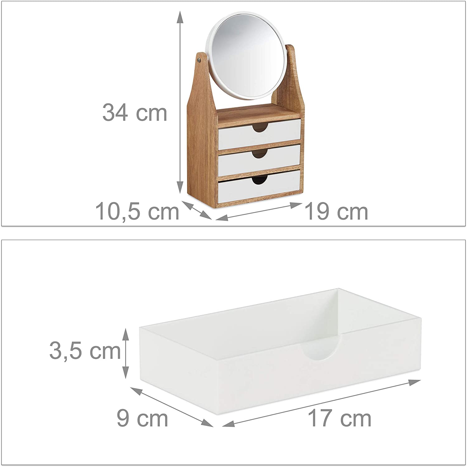 Relaxdays Καθρέφτης Μακιγιάζ με 3 συρτάρια - Natural / White - 4052025276195