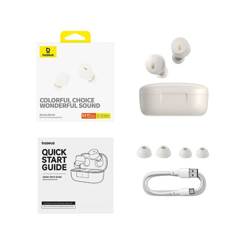 Baseus Bowie E18 - TWS Bluetooth 5.3 - Ασύρματα ακουστικά για Κλήσεις / Μουσική - White