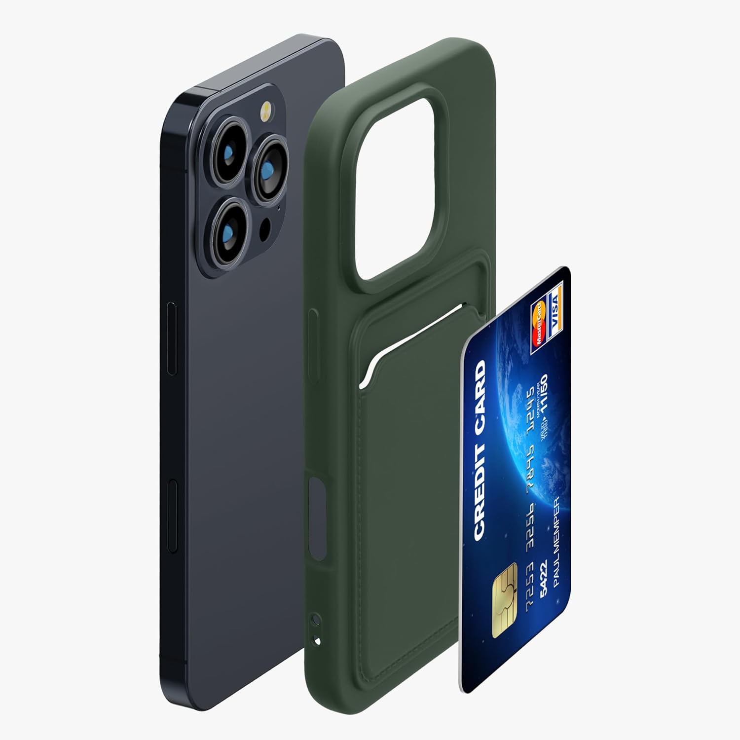 KW iPhone 16 Pro Θήκη Σιλικόνης TPU με Υποδοχή για Κάρτα - Dark Green