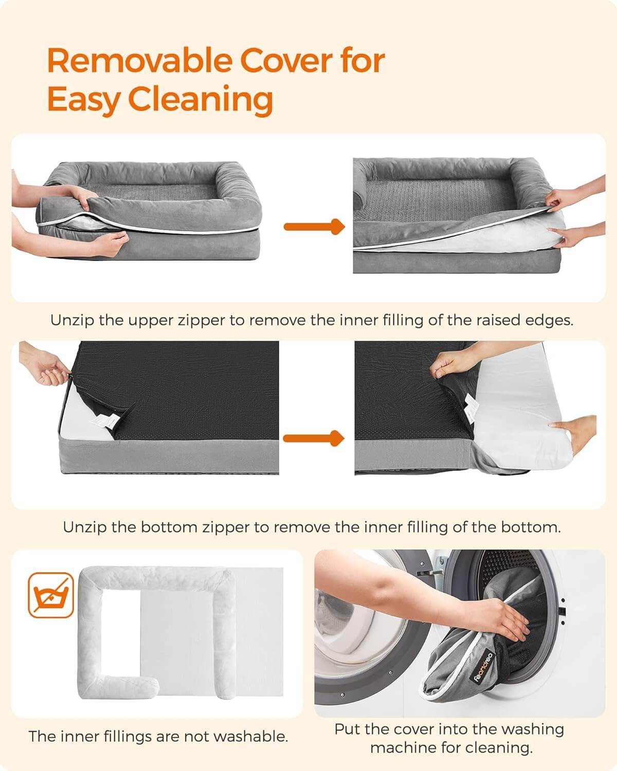 Feandrea Ορθοπεδικό Κρεβάτι Σκύλου - 120 x 85 cm - Light Grey - PGW078G02