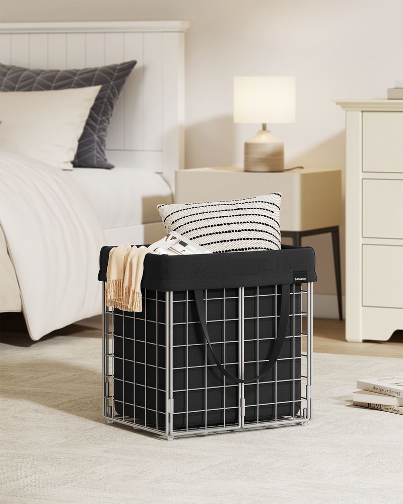 Songmics Καλάθι Απλύτων με Μεταλλικό Πλαίσιο - 50L - Silver / Black - LCB150B01