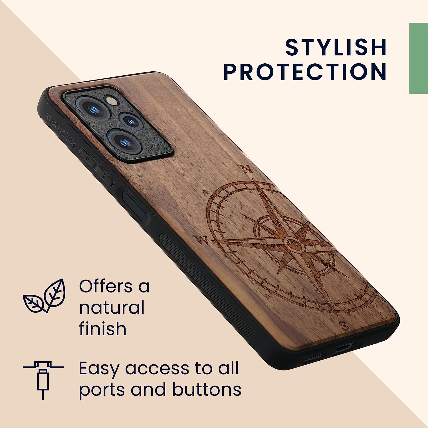 KW Xiaomi Poco X5 Pro 5G Θήκη από Φυσικό Ξύλο - Design Compass Vintage - Dark Brown - 60900.01