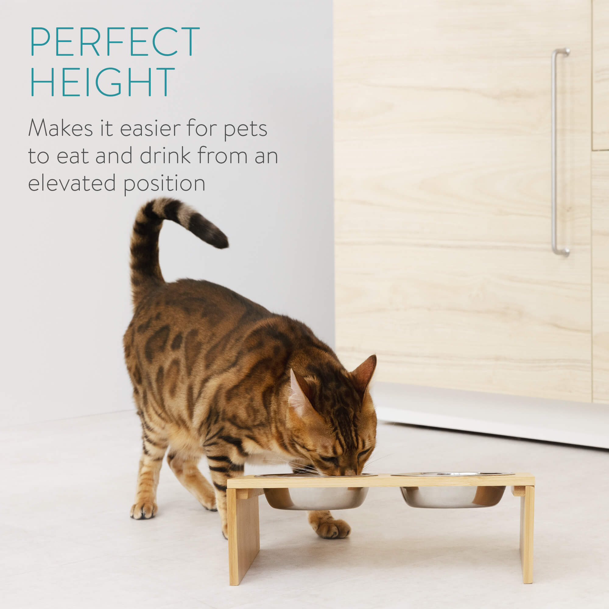 Navaris Σετ με 2 Μπολ Φαγητού με Βάση από Μπαμπού για Κατοικίδια - Silver / Light Brown - 54489.01