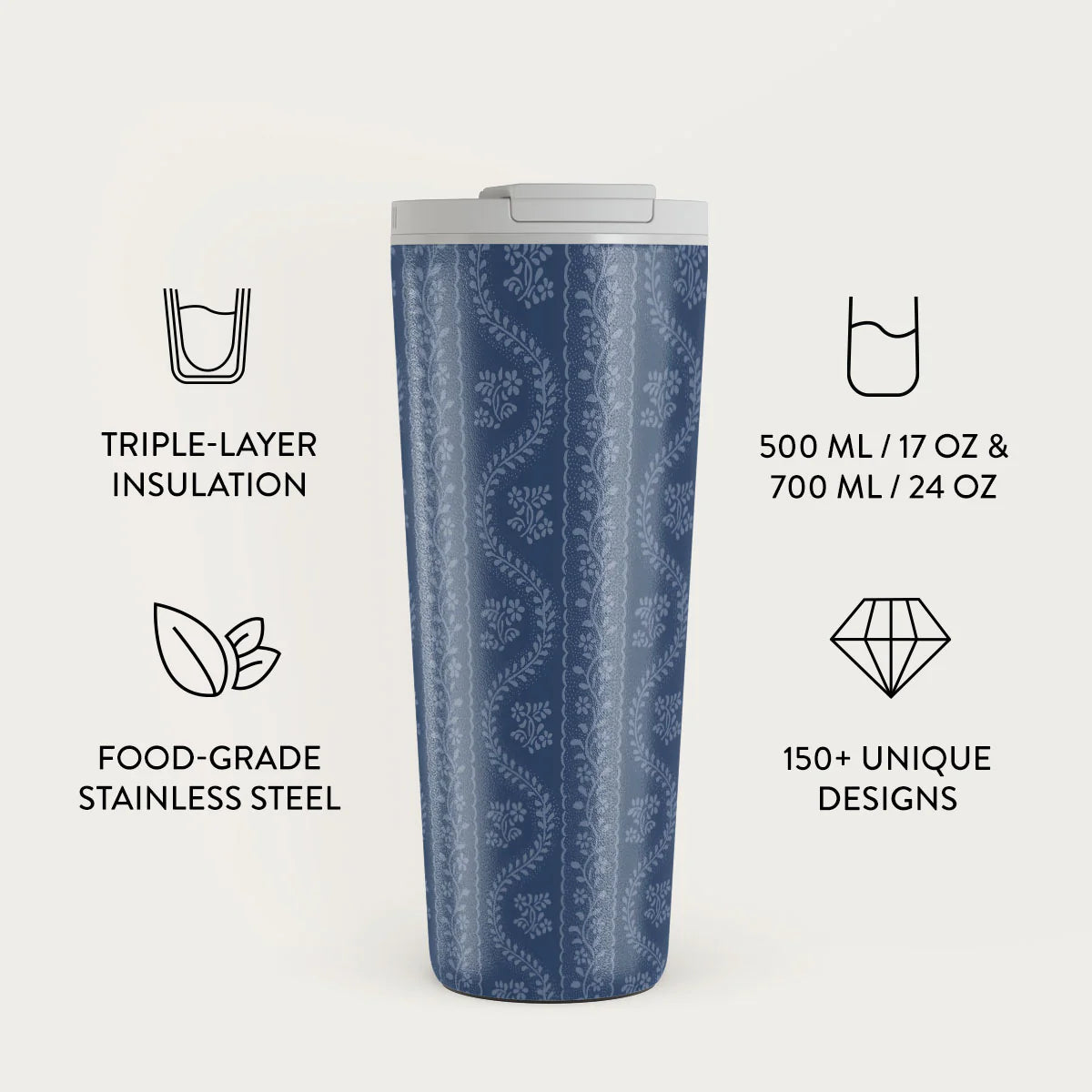 Burga Κούπα Θερμός από Ανοξείδωτο Ατσάλι - Flap Lid - 700ml - Denim Lover