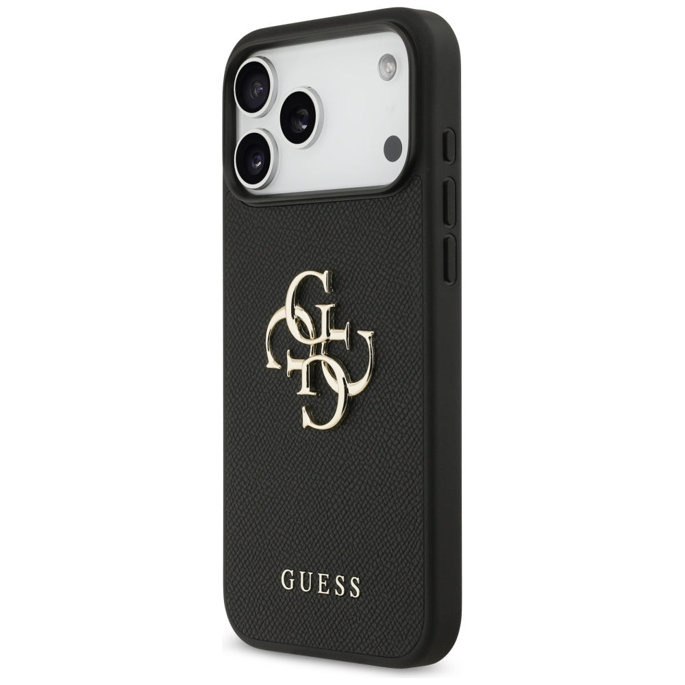 Guess iPhone 17 Pro Max - Grained Big 4G and Classic Logo - Σκληρή Θήκη με Επένδυση από Οικολογικό Δέρμα - Black - GUHCP17MPGT4MBK