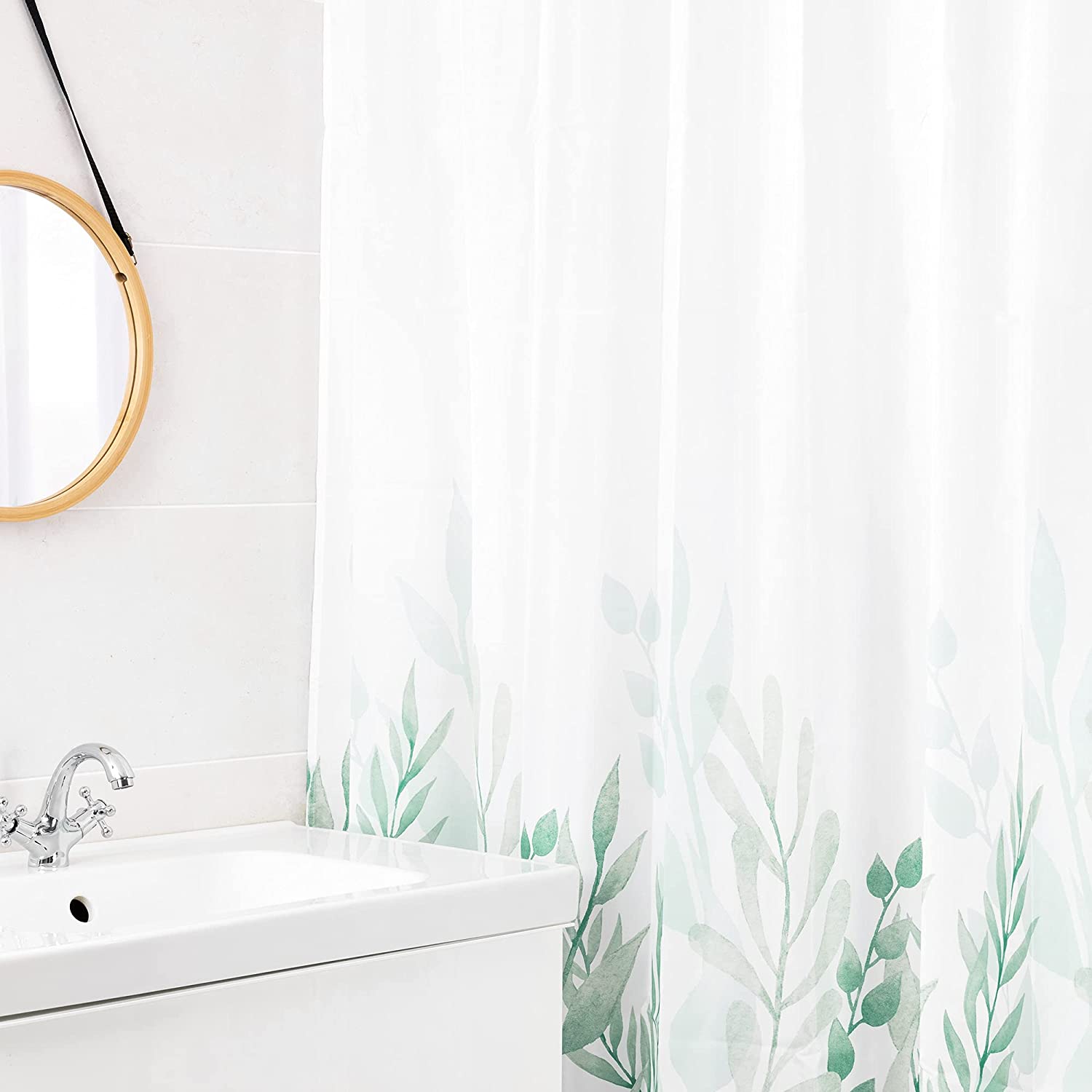 Navaris Κουρτίνα Μπάνιου - Design Green Plants - Green / White - 54265.02