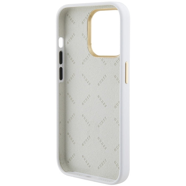 Guess iPhone 15 Pro Max Silicone Logo Strass 4G Σκληρή Θήκη με Πλαίσιο Σιλικόνης - White - GUHCP15XM4DGPH