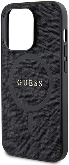Guess iPhone 15 Pro Saffiano MagSafe Σκληρή Θήκη με Πλαίσιο Σιλικόνης και MagSafe - Black - GUHMP15LPSAHMCK