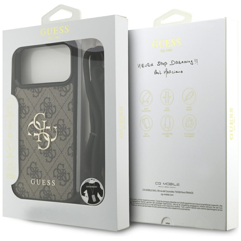 Guess iPhone 17 Pro Max - 4G Big Logo Cord Stap Crossbody - Θήκη με Επένδυση Συνθετικού Δέρματος και Λουράκι - Brown - GUHCP17XP4GMGCRW