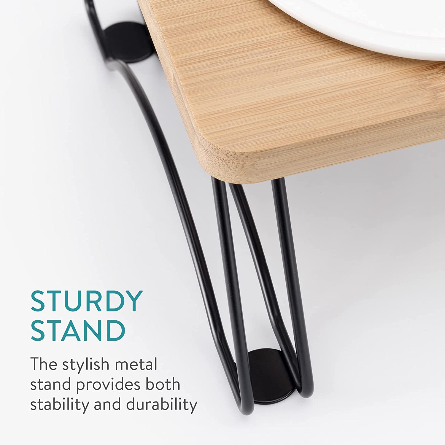 Navaris Σετ με 2 Μπολ Φαγητού και Νερού με Βάση από Μπαμπού και Μέταλλο για Κατοικίδια - Beige - 57206.2