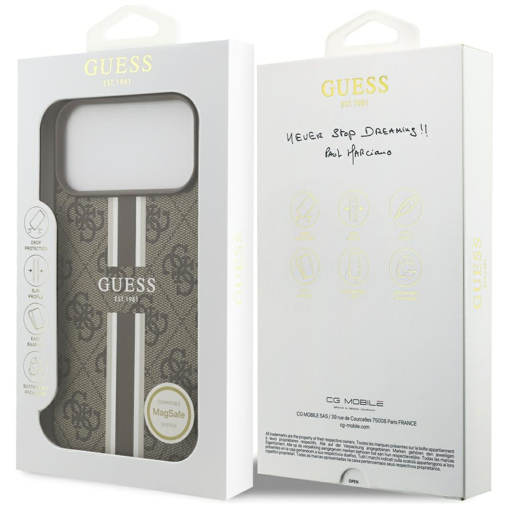 Guess iPhone 17 Pro Max - 4G Printed Stripes MagSafe - Θήκη με Επένδυση Συνθετικού Δέρματος - Brown - GUHMP17XP4RPSW