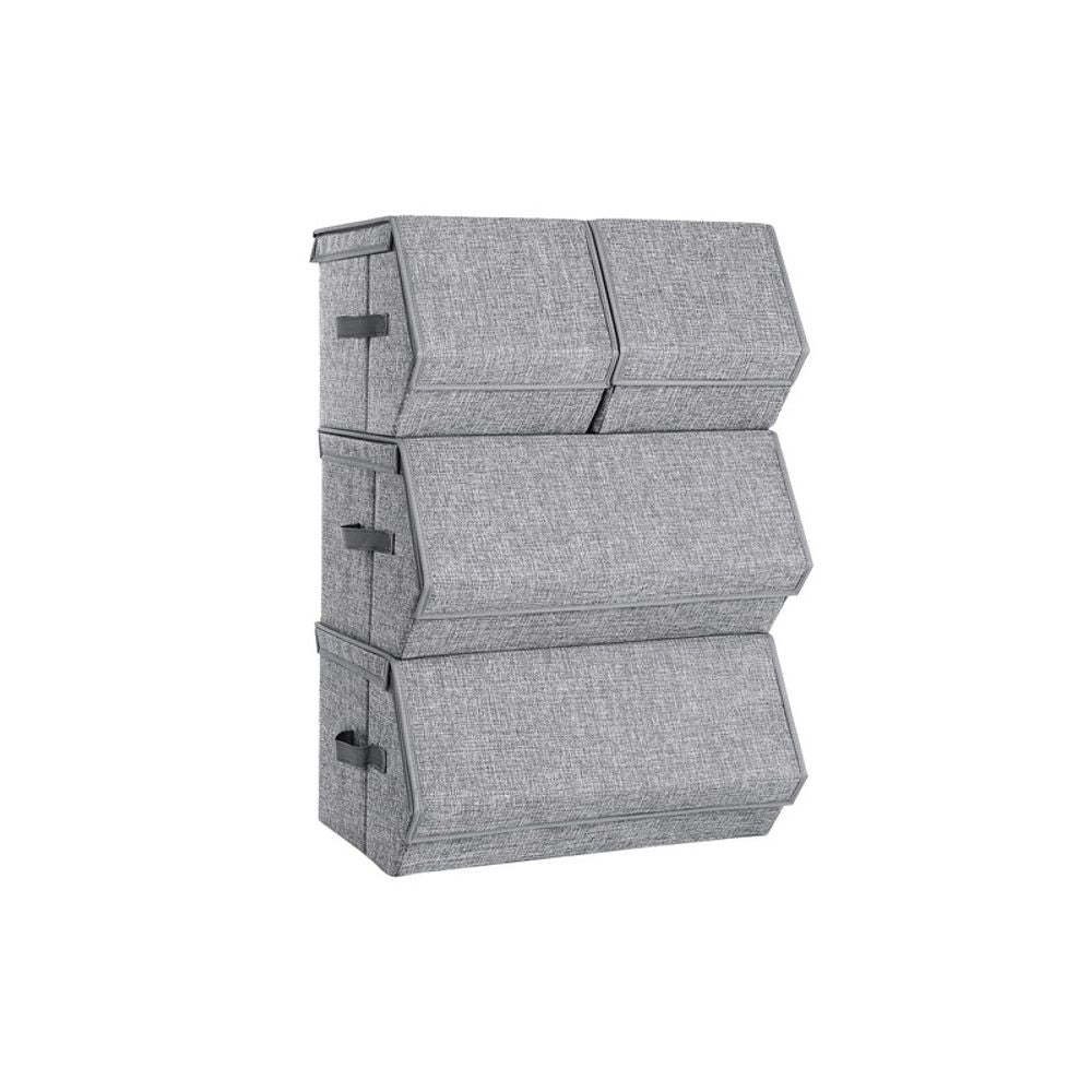 Songmics Σετ με 4 Στοιβαζόμενα Υφασμάτινα Κουτιά Αποθήκευσης με Μαγνητικό Καπάκι - Grey - RLB22GY