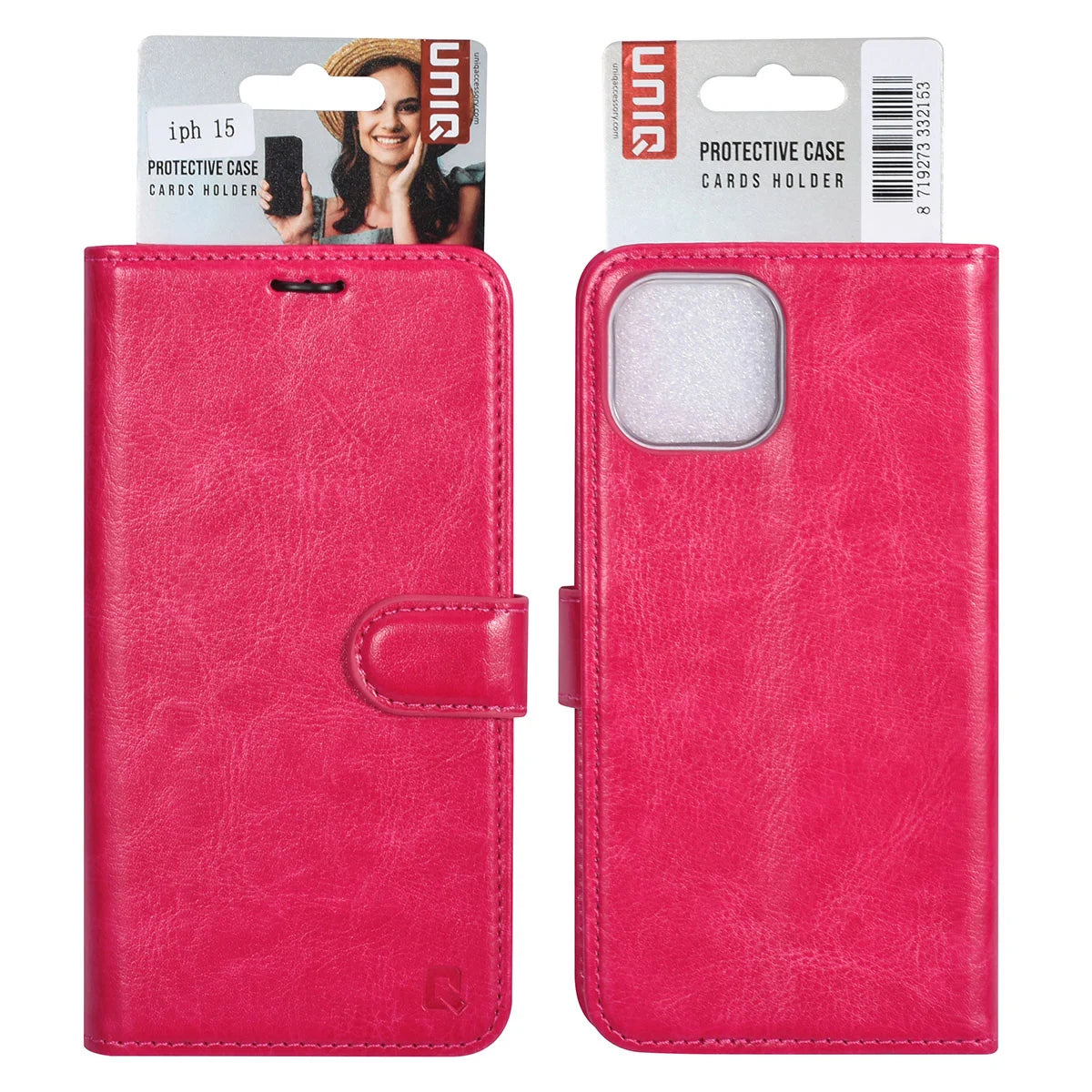 Tuniq iPhone 15 - Θήκη Πορτοφόλι Stand από Δερματίνη - Ροζ