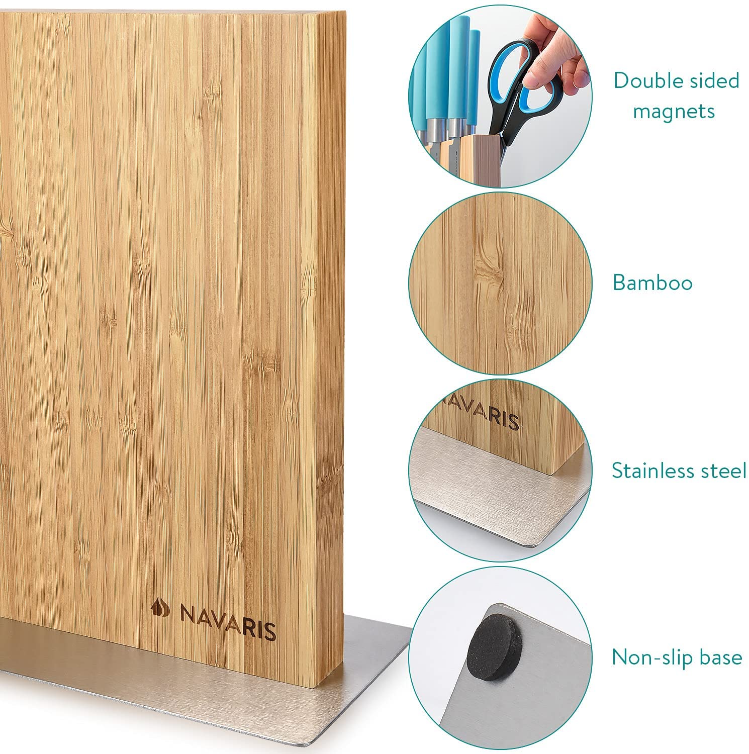 Navaris Double Sided Wooden Magnetic Knife Holder Μαγνητική Ξύλινη Βάση Μαχαιριών Διπλής Όψεως - Acacia - 50416.025.01