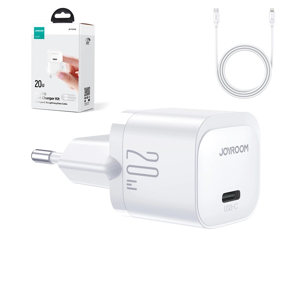 Joyroom Mini PD 20W Οικιακός Φορτιστής Γρήγορης Φόρτισης με Θύρα Type-C και Καλώδιο Type-C to Lightning - White - JR-TCF02