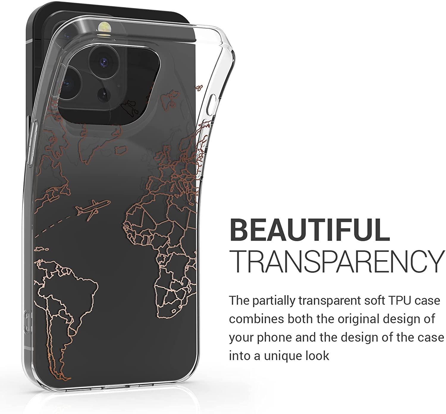 KW iPhone 13 Pro Θήκη Σιλικόνης TPU Design Travel Aeroplane - Διάφανη / Rose Gold - 57144.02