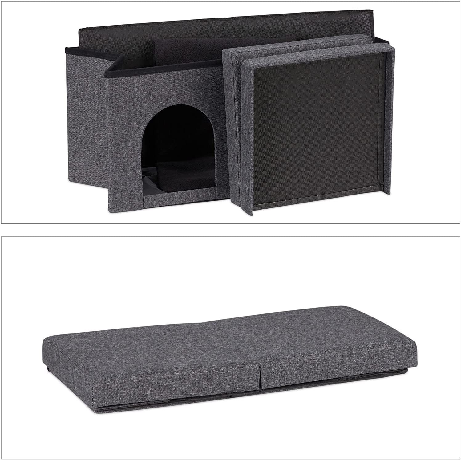 Relaxdays Πάγκος / Σπηλιά για Γάτες και Μικρά Σκυλιά - 38,5 x 74,5 x 37 cm - Grey - 4052025385163