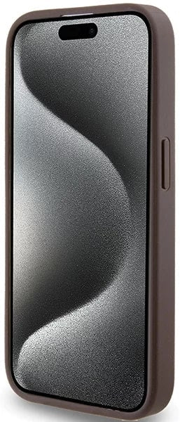 Guess iPhone 15 Pro - 4G Metal Gold Logo Σκληρή Θήκη με Επένδυση Συνθετικού Δέρματος - Brown - GUHCP15LG4GFBR