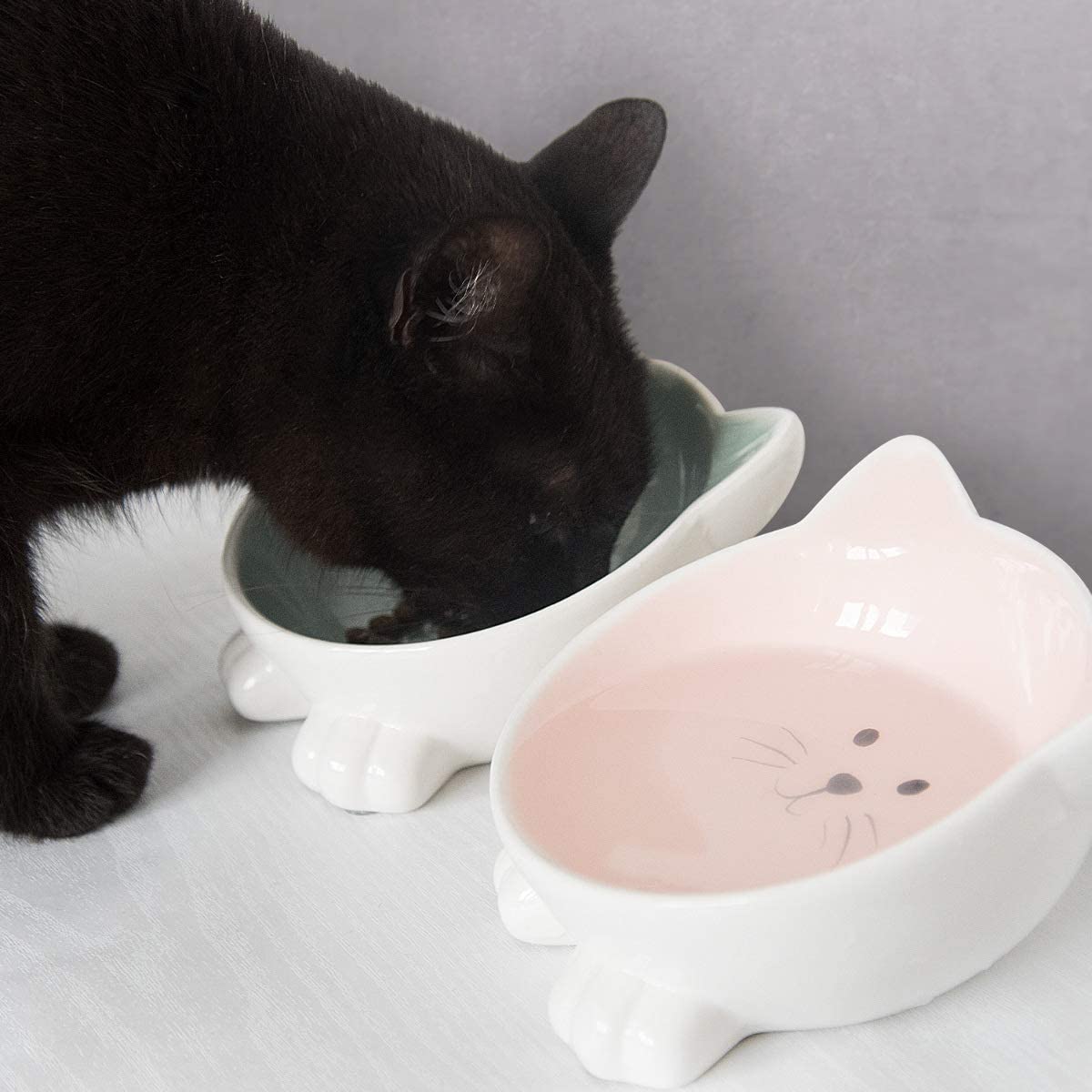 Navaris Cat Bowls with Ears Set of 2 - Σετ με 2 Μπολ Φαγητού και Νερού 130ml σε Σχήμα Γάτας - Pink / Green - 50736.02