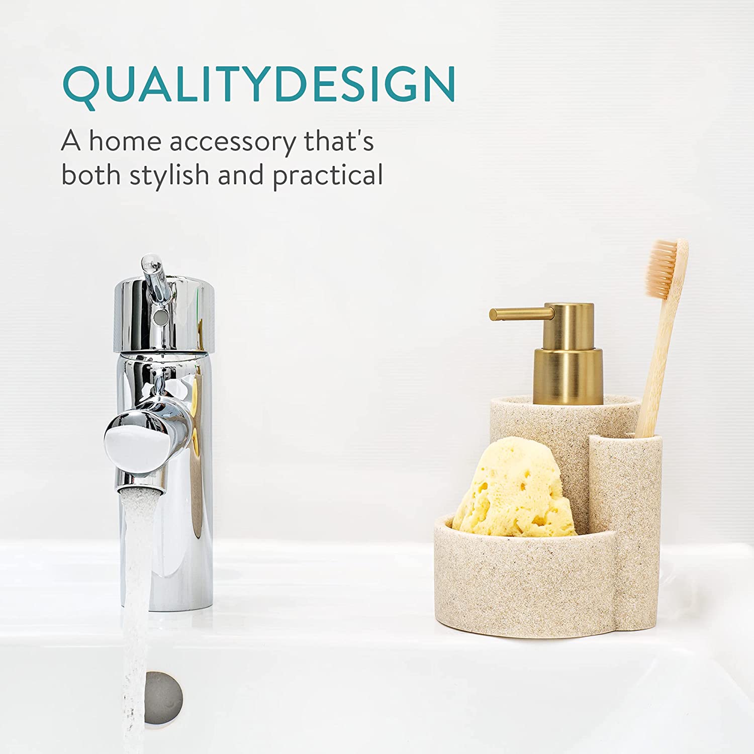 Navaris Διανομέας Σαπουνιού με 2 Θήκες - Beige / Brass - 55871.02