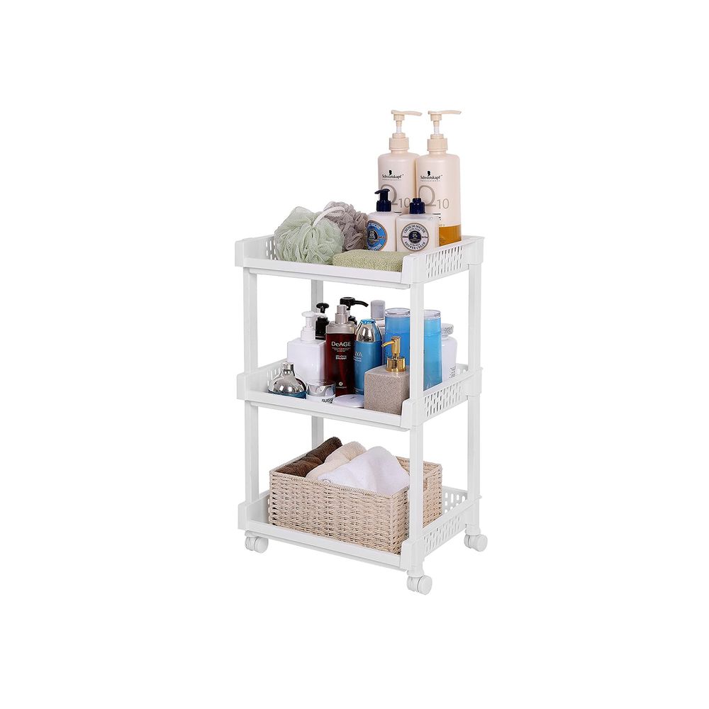 Songmics Πλαστικό Καρότσι Εξοικονόμησης Χώρου για Οργάνωση και Αποθήκευση με 3 Ράφια - 36.5 x 28 x 61 cm - White - KSC03WT