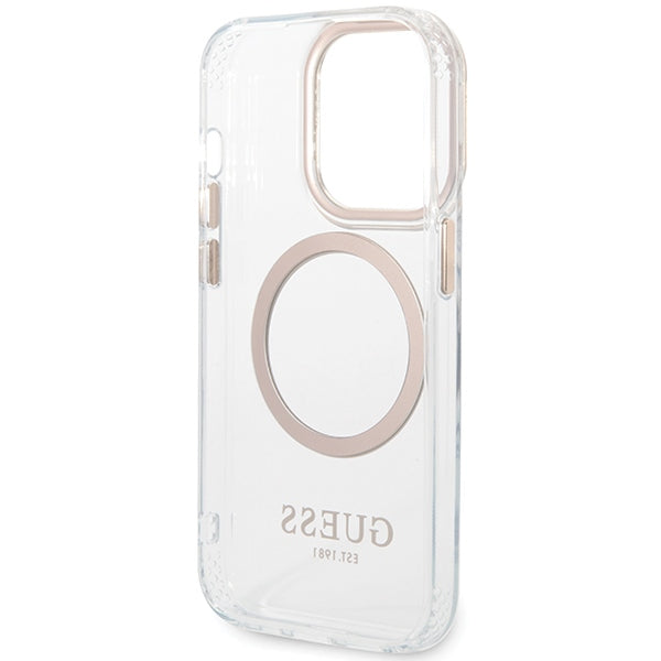 Guess iPhone 15 Pro Metal Outline MagSafe Σκληρή Θήκη με Πλαίσιο Σιλικόνης και MagSafe - Gold - GUHMP15LHTRMD