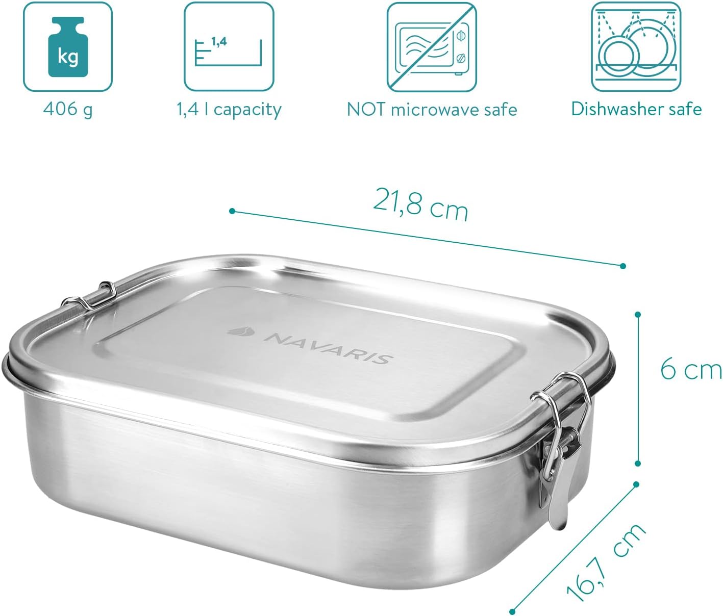 Navaris Steel Lunch Box with Divider Δοχείο Αποθήκευσης Φαγητού με Διαιρέτη - Silver - 50788.01