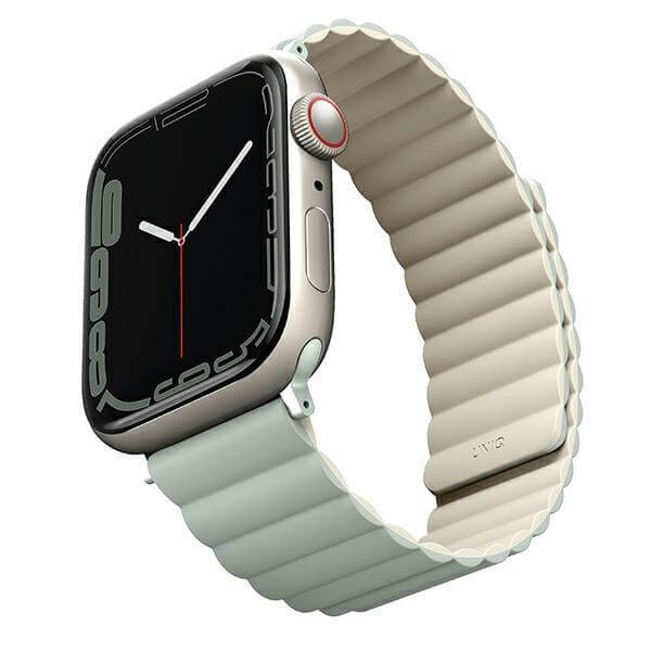 Uniq Λουράκι Apple Watch 2 / 3 / 4 / 5 / 6 / 7 / 8 / 9 / SE / ULTRA 1 / ULTRA 2 - 42 / 44 / 45 / 49 mm Revix Μαγνητικό Σιλικόνης Διπλής Όψης - Sage / Beige