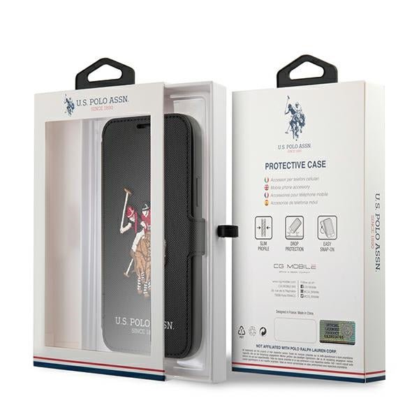 US Polo iPhone 12 / iPhone 12 Pro - Embroidery Collection Θήκη Βιβλίο Stand - Black - USFLBKP12MPUGFLBK