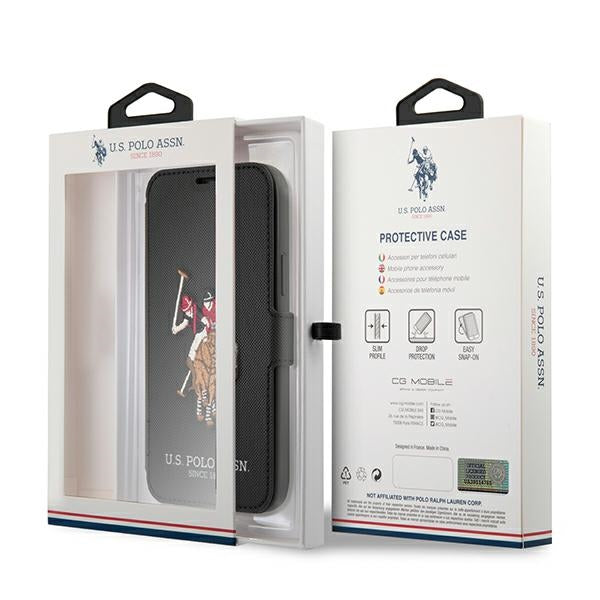 US Polo iPhone 12 / iPhone 12 Pro - Embroidery Collection Θήκη Βιβλίο Stand - Black - USFLBKP12MPUGFLBK