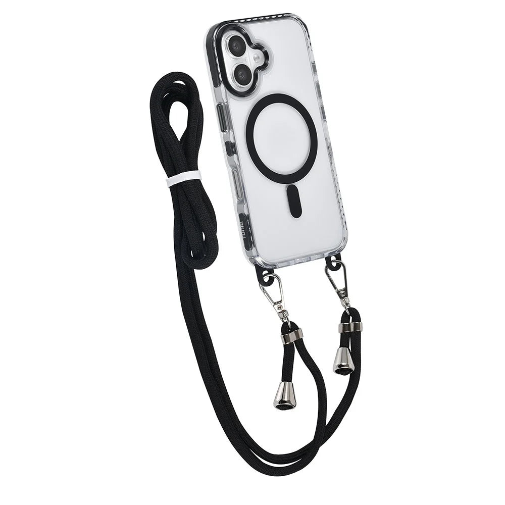 Tuniq iPhone 16 - MagSafe Σκληρή Θήκη με Πλαίσιο Σιλικόνης και Λουράκι - Διάφανη / Black