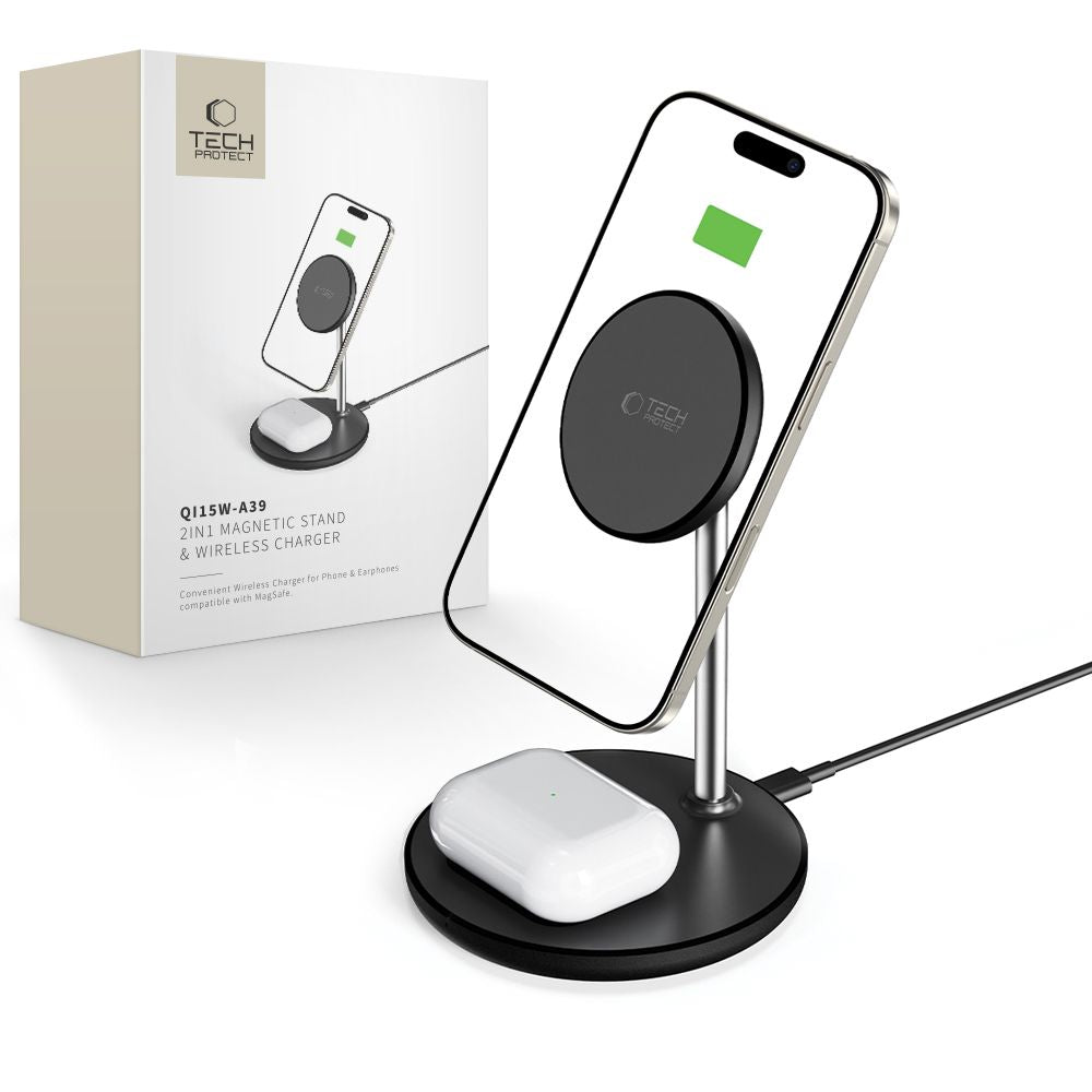Tech-Protect QI15W-A39 2in1 Ασύρματος Φορτιστής MagSafe με Καλώδιο Type-C to Type-C - Black