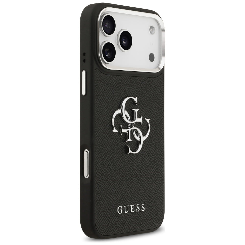 Guess iPhone 17 Pro Max - Grained Big 4G Classic Logo - Σκληρή Θήκη με Επένδυση από Οικολογικό Δέρμα - Black - GUHCP17XPG4SMCEK