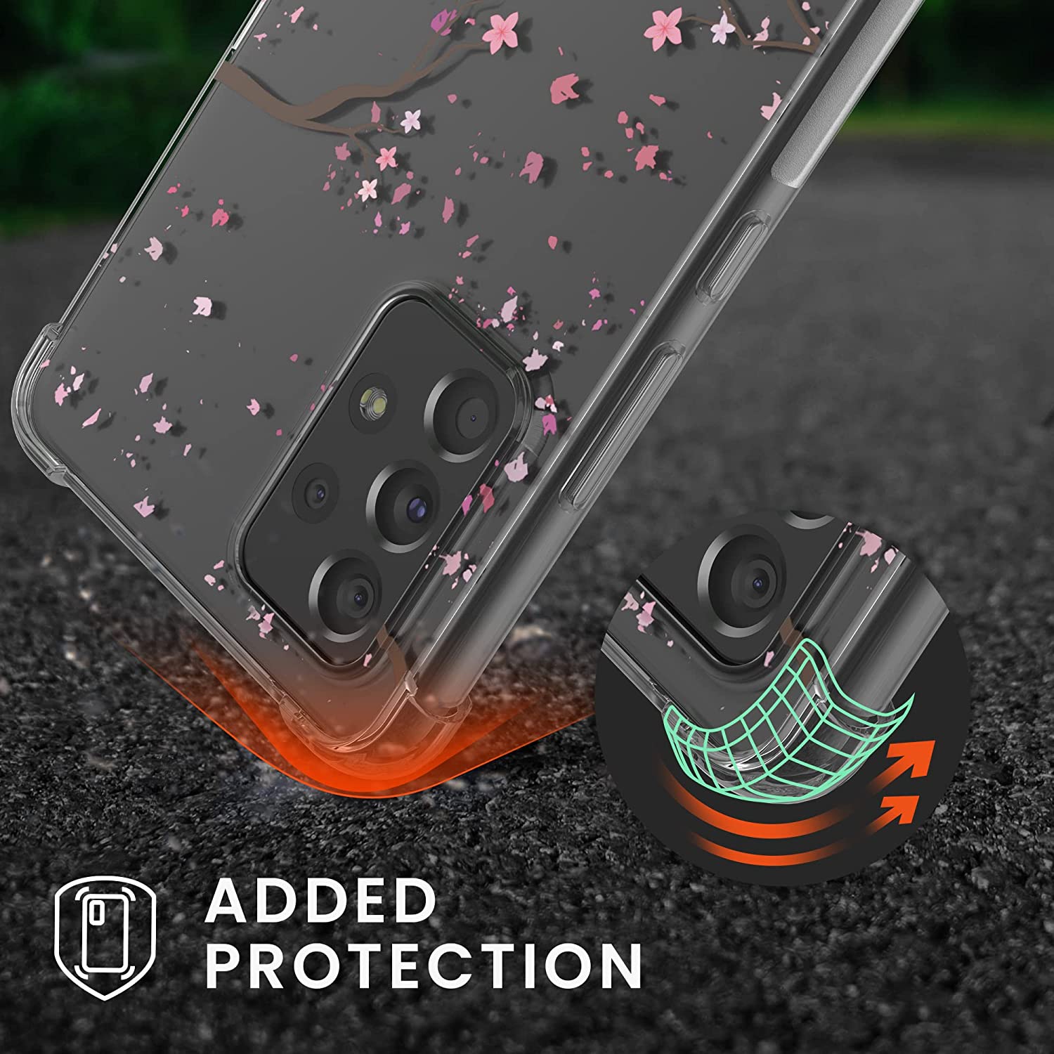 KW Samsung Galaxy A53 5G Θήκη Σιλικόνης TPU με Λουράκι Design Cherry Blossoms - Διάφανη / Dark Brown / Pink - 58234.03