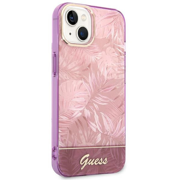 Guess iPhone 14 Plus Jungle Collection Σκληρή Θήκη με Πλαίσιο Σιλικόνης - Pink - GUHCP14MHGJGHP