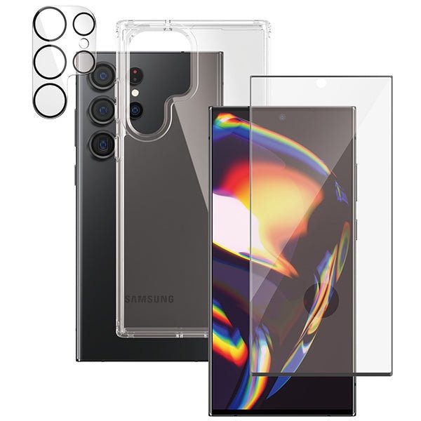 PanzerGlass Samsung Galaxy S23 Ultra - Σετ με 1 Αντιχαρακτικό Γυαλί Οθόνης Ultra - Wide Fit, 1 Αντιχαρακτικό Γυαλί για την Κάμερα και 1 Σκληρή Θήκη - Διάφανο
