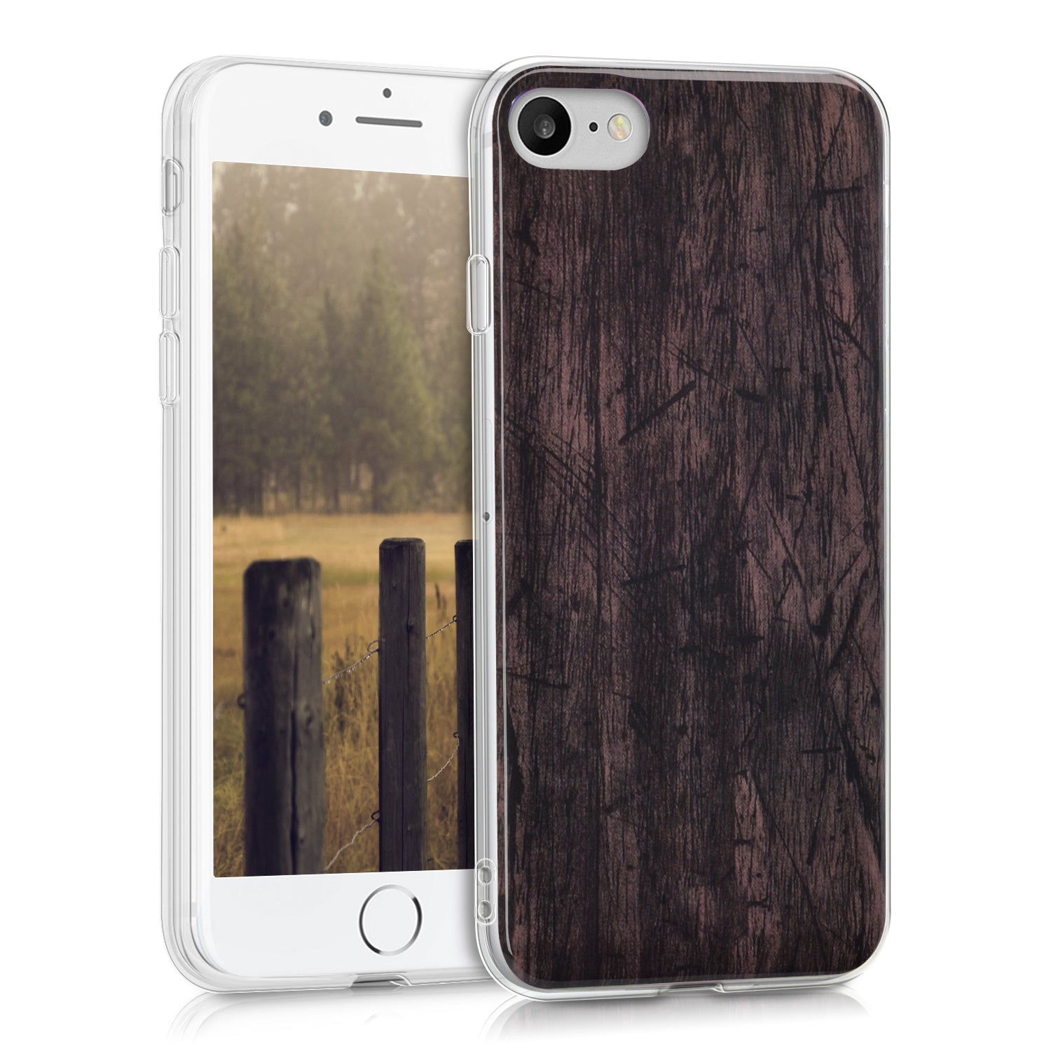 KW iPhone SE 2022 / SE 2020 / 7 / 8 Θήκη Σιλικόνης TPU - Design Vintage Wood - Dark Brown - 39459.06